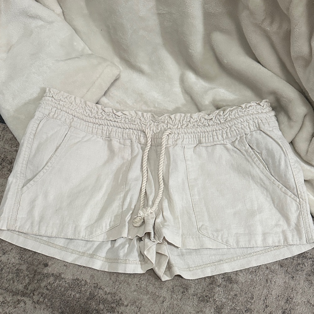 Roxy Cream Linen Drawstring Shorts - Picture 4 of 6